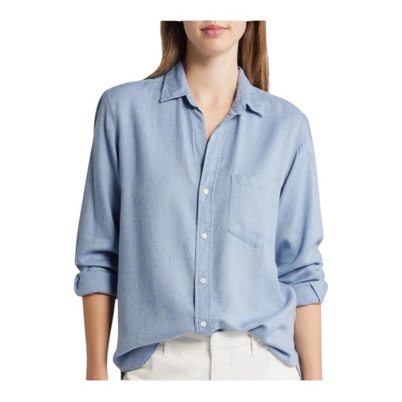 FRANK & EILEEN Boyfriend Shirt BLUE HERRINGBONE FLANNEL Relaxed Soft! XS - Picture 2 of 15
